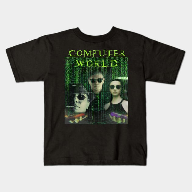 Computer World Matrix Parody Boot Off Brand Knock Off Meme AI Technology Kids T-Shirt by blueversion